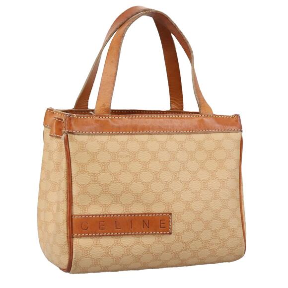 CELINE Macadam Canvas Hand Bag Pvc Leather Beige Brown Gold - Picture 1 of 16